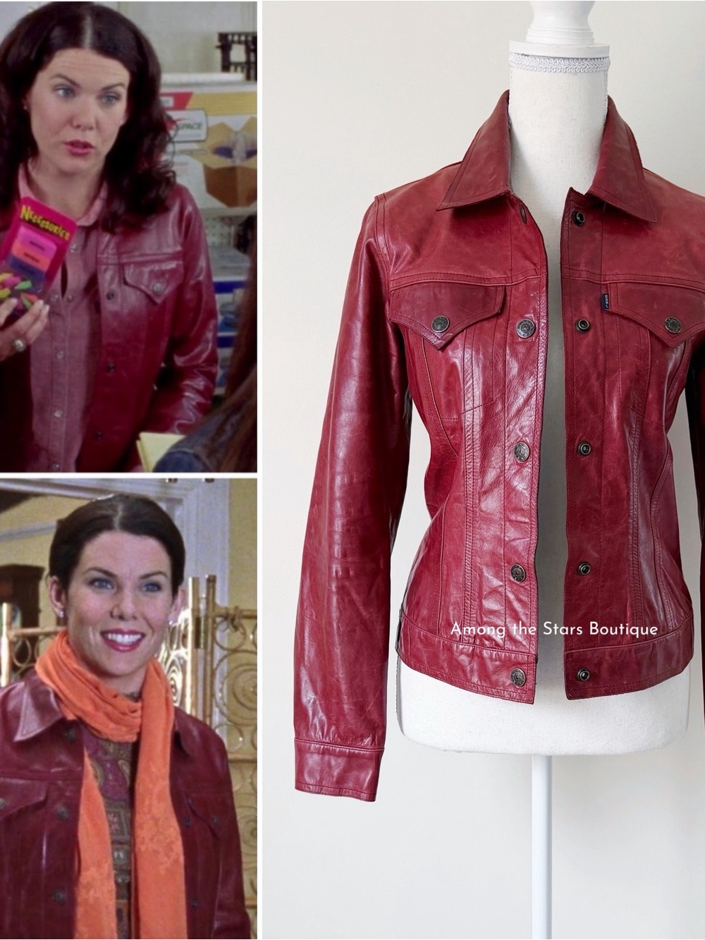 Rare Vintage Early 2000s Red Leather Jacket ASO Lorelai Gilmore in Gilmore Girls